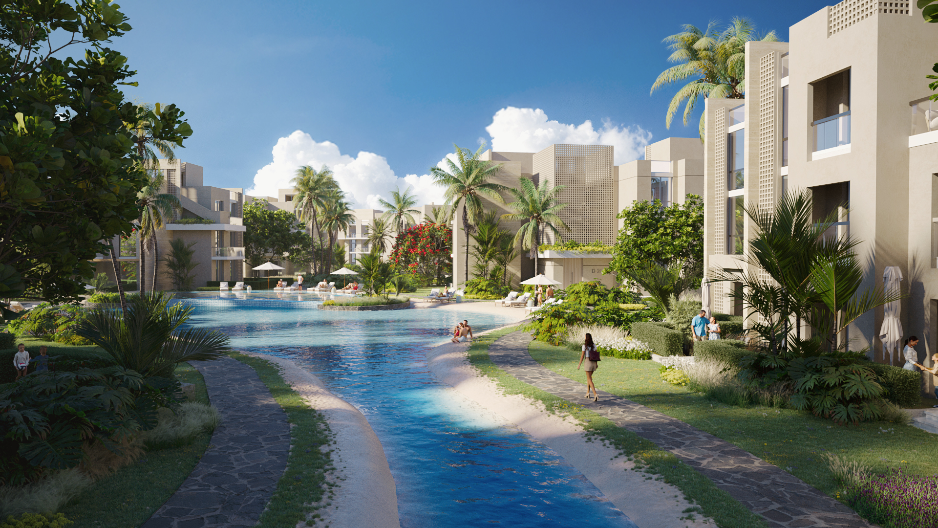 اللاجون المركزي الممتد بين وحدات Praia View